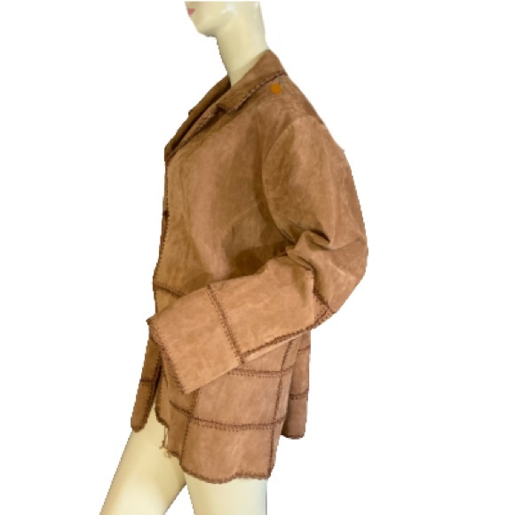 VINTAGE Y2K OUTBROOK WOMAN BROWN.SUEDE STITCHED JACKET (2X) - Picture 4 of 13